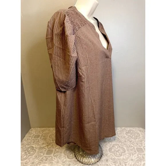 $78 NWT Adrianna Papell Plus Size 1x Brown Cream Polka Dot Short Sleeve Blouse - Picture 7 of 14